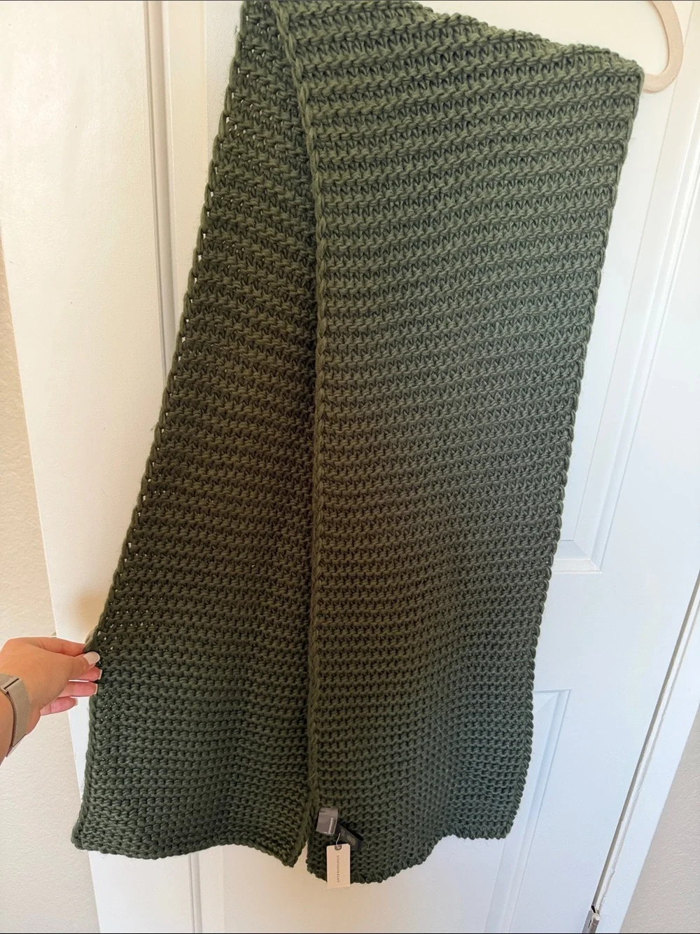 NWT Anthropologie Olive Green Chunky Knit Scarf, 74”x10”